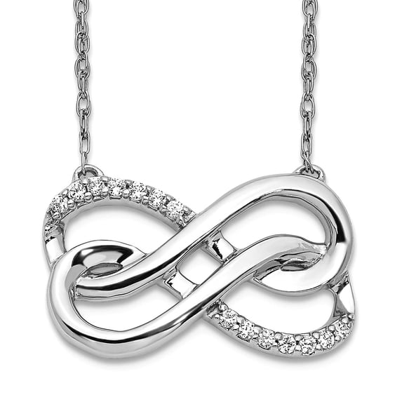 20mm 14k White Gold Polished Diamond Double Infinity Symbol Necklace Pendant Necklace for Women