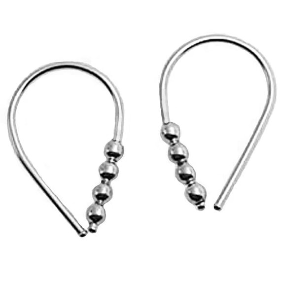 20 mm 19 GA Sterling Silver Upside Down Pull Through Cartilage Huggie Hoop Earring Lightweight Tiny Cuff Earrings for Women 4 Beads