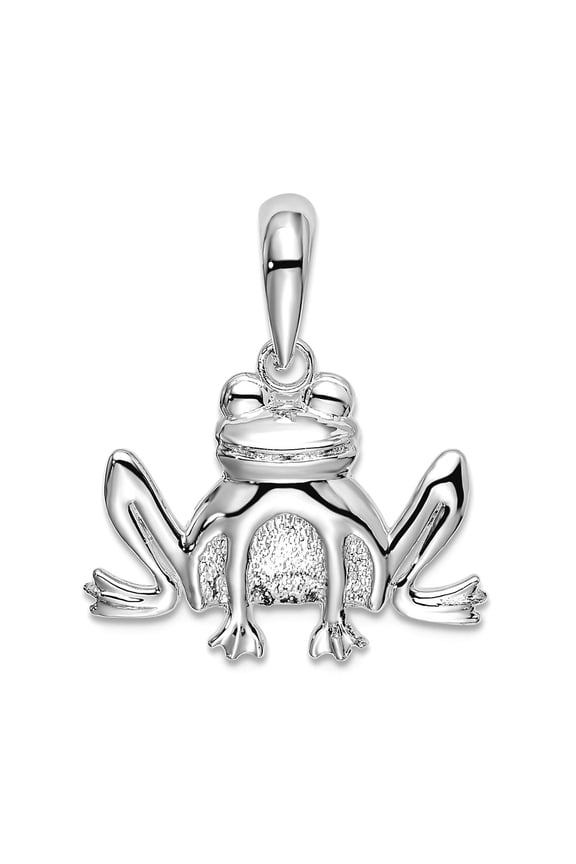 20mm 925 Sterling Silver Rhodium Plated Polished Textured Sitting Frog Pendant Necklace Pendant for Women