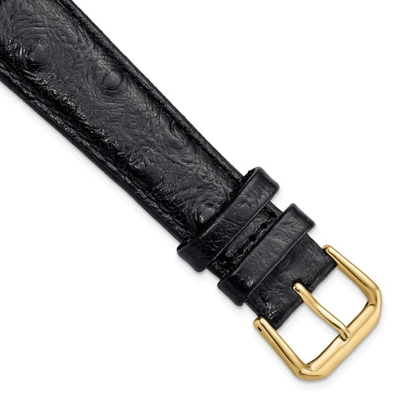 20mm Black Ostrich Grain Leather Gld-tone Buckle Watch Band