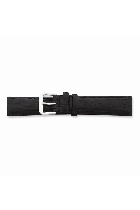 20mm Black Snake Grain Lthr Silver-tone Buckle Watch Band