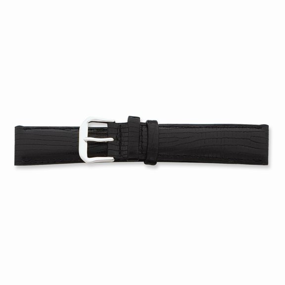 20mm Black Snake Grain Lthr Silver-tone Buckle Watch Band