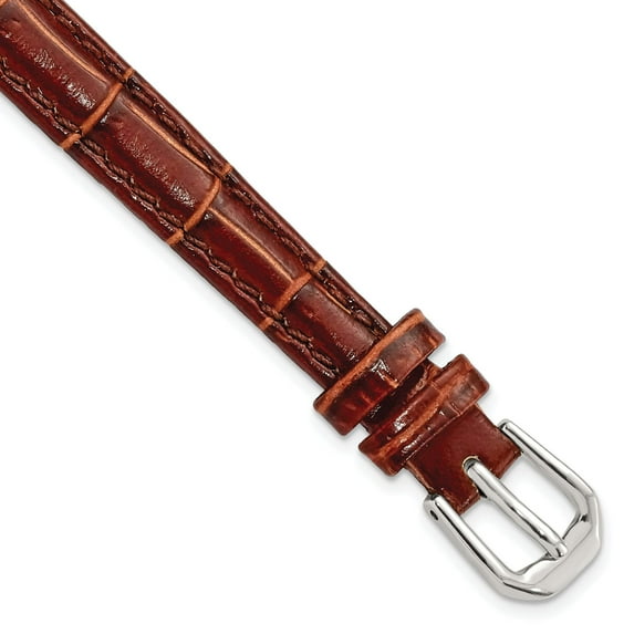 20mm Brn Croc Dark Stitch Slvr-tone Buckle Watch Band
