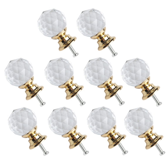 Uxcell 0.79"x1.18" Wardrobe Dresser Door Knobs Pull Handle Crystal Gold Color 10pcs