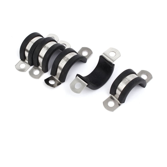 20mm Dia EPDM Rubber Lined U Shaped Pipe Tube Wire Clamps Clips 5pcs