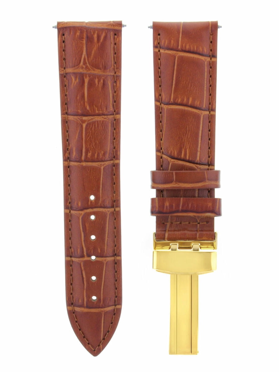 20mm GENUINE LEATHER WATCH BAND STRAP WITH DEPLOYMENT CLASP, Tan, Gold ...