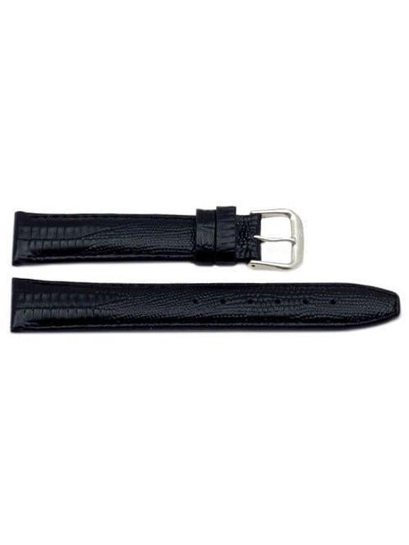 20mm Genuine Leather Lizard Grain Black Watch Strap