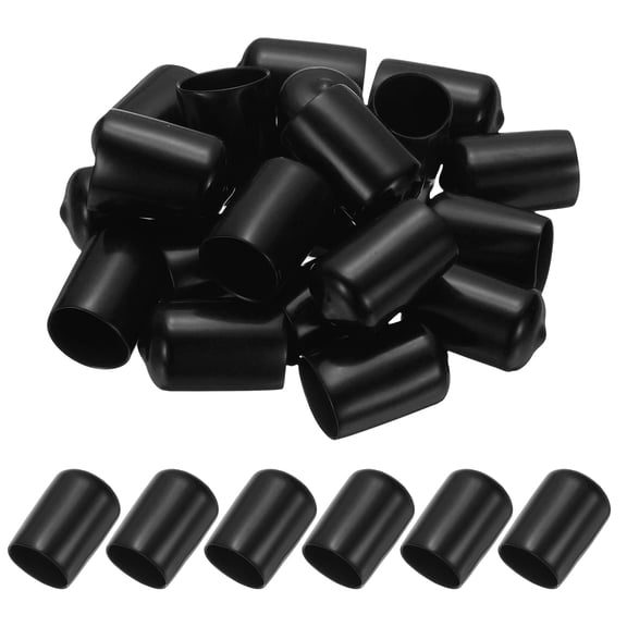 20mm ID Rubber End Caps, 35 PCS Rubber Caps High Temp Rubber Tips Screw Silicone End Caps Flexible Thread Protector for Pipes Screw Blots Tube Fishing Jigs Chair, Black