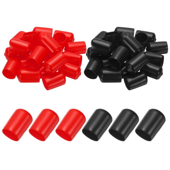 20mm ID Rubber End Caps, 40 PCS Rubber Caps High Temp Rubber Tips Screw Silicone End Caps Flexible Thread Protector for Pipes Screw Blots Tube Fishing Jigs Chair, Black Red