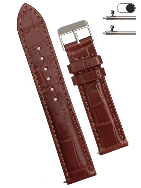 20mm Light Brown Leather Watch Band Alligator Watch Strap Quick Release Replacement Strap Soft Handmade Wristband Stainless Steel Vintage Gift for Men Father's Day Dad Son Husband DH-06-20MM