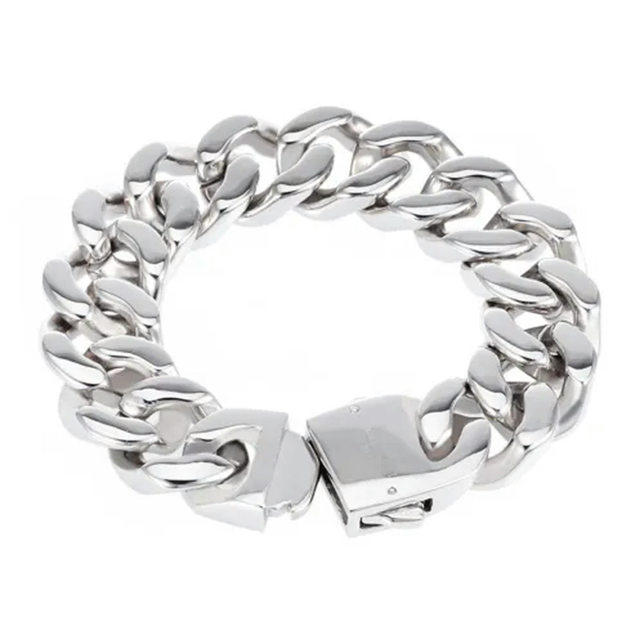 GWENDOGO 20mm Mens Chain Boys Silver 316L Stainless Steel Curb Link Bracelet 22cm