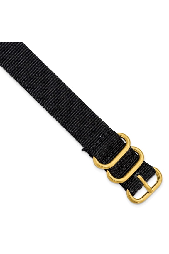 20mm One-Piece Black Military Ballistic G10 Nylon with Gold-tone Buckle 10.75 inch Watch Band