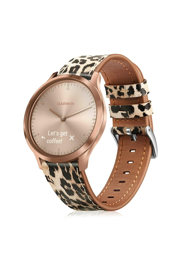 20mm Quick Release Genuine Leather Band Replacement Strap Wristband for Garmin Vivoactive 3/Garmin Venu Sq/Forerunner 245 Music/Forerunner 265 Music Smartwatch, Classic Leopard
