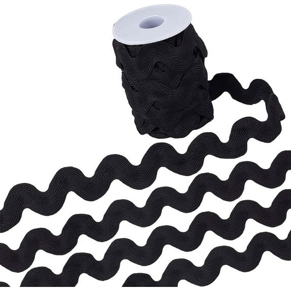 20mm RIC Rac Ribbon 10 Yards Black Wave Sewing Bending Fringe Trim Woven Fabric Lace for DIY Crafts Clothes Dress Embellishment Flower Gift Wrapping Wedding Party Decorations
