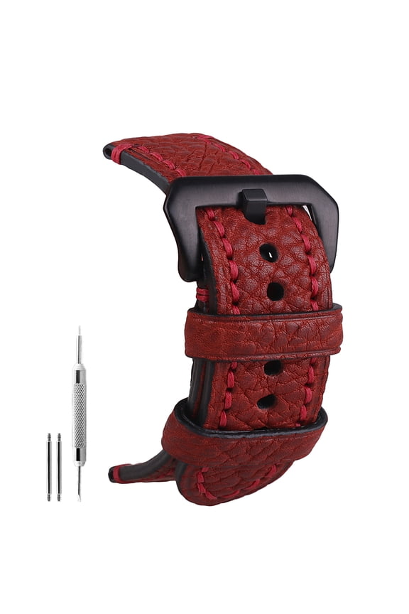 20mm Red Vegetable Tanned Cowhide Leather Strap Black Buckle Vegetable Tanned Genuine Calfskin