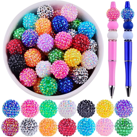 20mm Rhinestone Beads 20pcs, Beaded Pens Beads Bling Glitter Bubblegum Beads, Large Crystal Pen Beads for DIY, Jewelry Making, Keychain, Multi Color