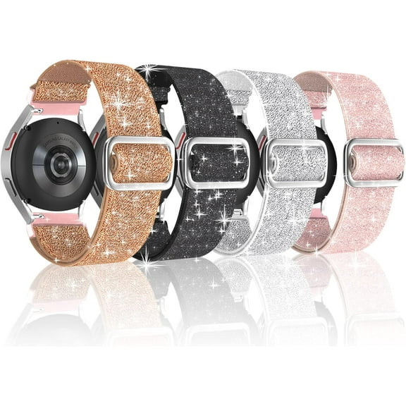 20mm Shiny Stretchy Nylon Watch Bands Compatible for Samsung Galaxy Watch 6 5 4 44 40mm/Watch 5 Pro 45mm/ Watch 6 Classic 43 47mm/Watch 4 Classic 46 42mm,Adjustable Elastic Braided Sport Women Strap