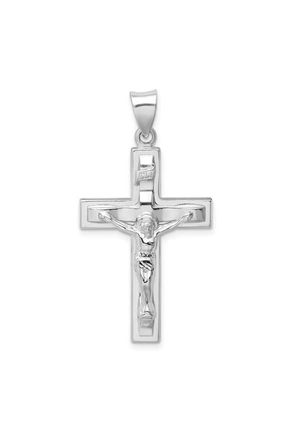 20mm Sterling Silver Rhodium-plated Polished Inri Latin Crucifix Pendant - 3.6 Grams