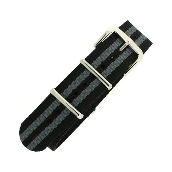 20mm Watch Band Nylon One Piece Military Sport Grey Black Stripe Stainless Buckle