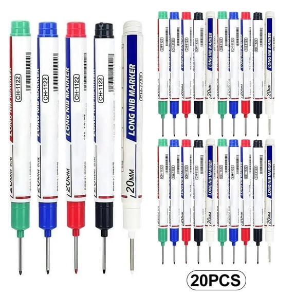 20mm Waterproof Permanent Deep Hole Markers (5/10/15/20 Pcs) - Long Head Marking Pens for Office/Carpentry
