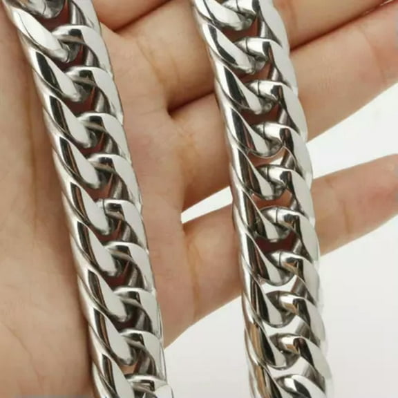 20mm Wide Silver 316L Stainless Steel Curb Cuban Link Chain Necklace Jewelry