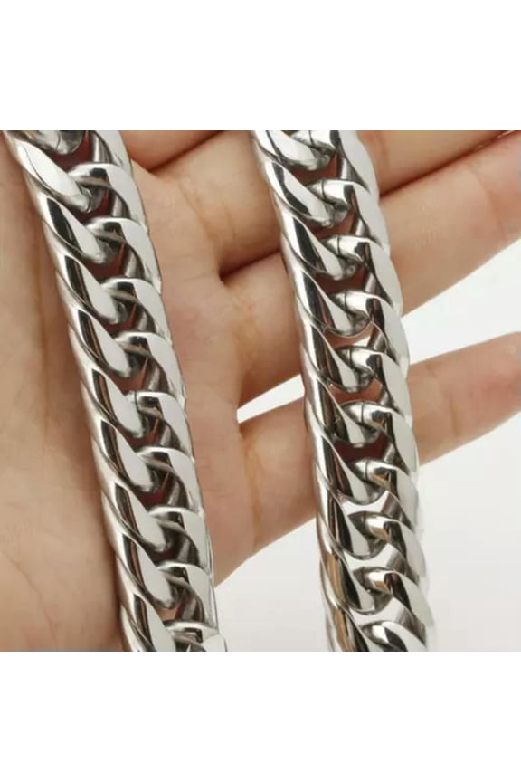 20mm Wide Silver 316L Stainless Steel Curb Cuban Link Chain Necklace Jewelry