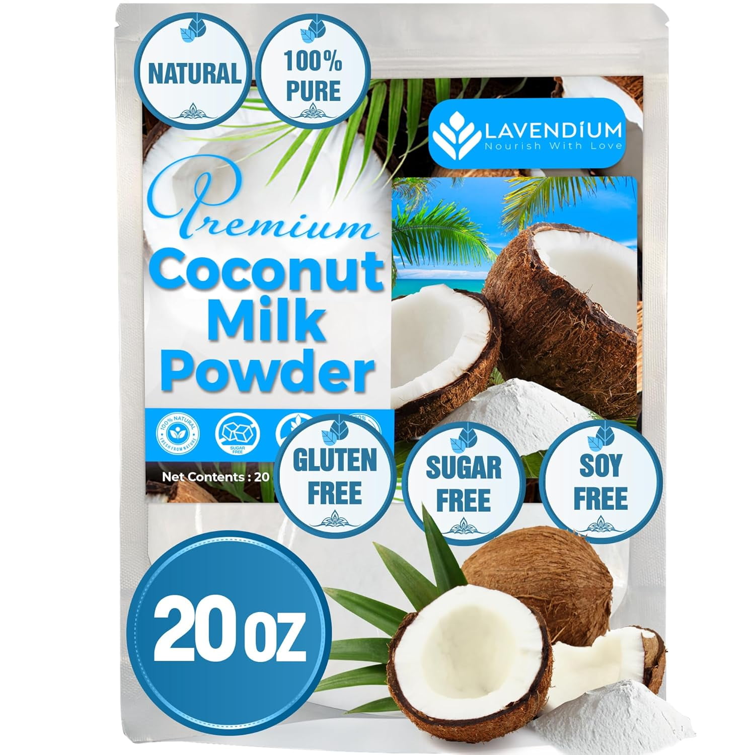 20oz (1.25 lbs) Coconut Milk Powder, 100% Natural & Pure, Unsweetened, Perfect for Cake, Coffee, Tea, Creamer Alternative, No Additives, No Gluten, Vegan.