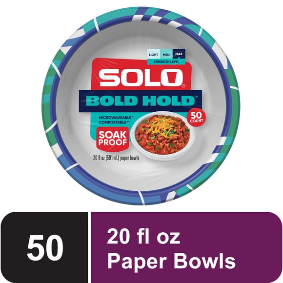 Solo Bold Hold Heavy Weight Paper Bowls, 20 fl oz, 50 Count