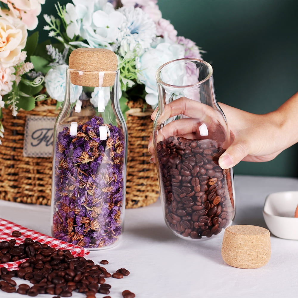 Set of 3 Cork Lid Tea Coffee Sugar Eco Glass Jars, Kitchen Pantry  Organisation