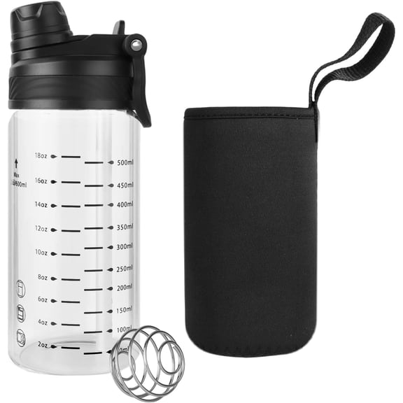 20oz/600ml Glass Water Bottle,2-in-1 Sip & Straw Lid, Wide Mouth Glass Shaker Bottle for Ice & Juice,Sports Nutrition Shaker Bottles,Juice Bottles,Sport Bottles(1 Piece)