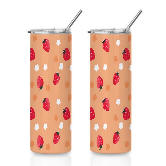 20oz Adorable Strawberry and Flower Pattern Stainless Steel Tumbler, Tumbler with Lid Vacuum Insulated Travel Mug, Coffee Cups With Lids,Birthday Holiday Gifts For Women and Men