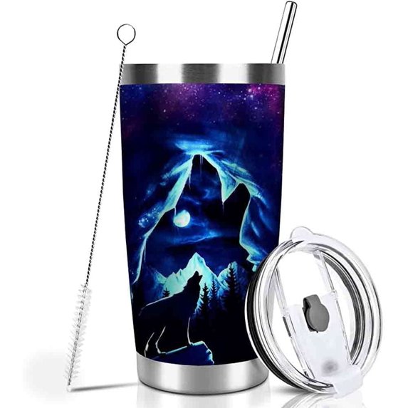 20oz Animal Wolf Tumbler Cup With Lid , Stainless Steel Double Wall Vacuum Thermos Insulated Travel Coffee Mug(Animal Wolf Tumbler)One Tumbler Cup