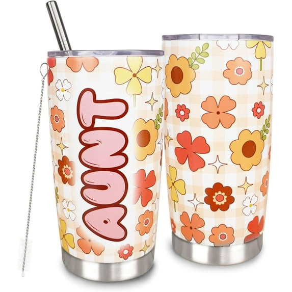 20oz Aunt Tumbler With Straw and Lid, Best Aunt Ever Tumbler Coffee Mug, Auntie Cup Birthday Christmas Aunt Gifts From Niece and Nephew