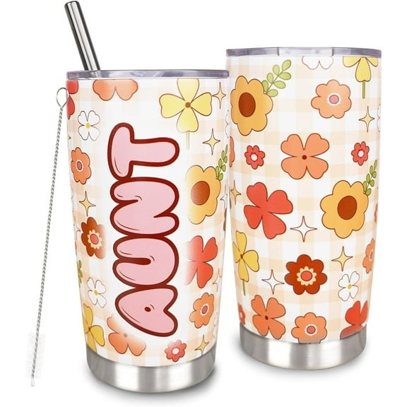 20oz Aunt Tumbler With Straw and Lid, Best Aunt Ever Tumbler Coffee Mug, Auntie Cup Birthday Christmas Aunt Gifts From Niece and Nephew