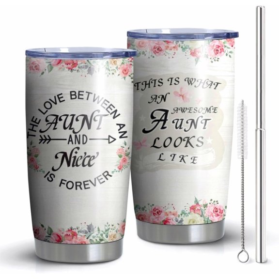 20oz Aunt Tumbler With Straw and Lid, Best Aunt Ever Tumbler Coffee Mug, Auntie Cup Birthday Christmas Aunt Gifts From Niece and Nephew