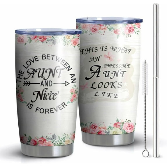 20oz Aunt Tumbler With Straw and Lid, Best Aunt Ever Tumbler Coffee Mug, Auntie Cup Birthday Christmas Aunt Gifts From Niece and Nephew