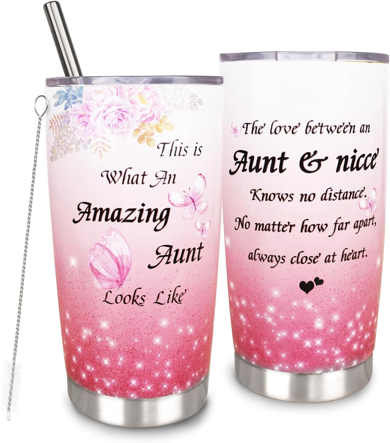 Uibunoo Aunt Tumbler Gift - 40 Oz Insulated Cup With Handle & Straw, Birthday Present For Auntie From Niece/Nephew