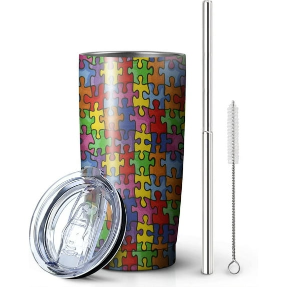 20oz Autism Awareness Tumbler, Skinny Stainless Steel Tumbler with Lid Straw, Vacuum Insulated Double Wall Travel Tumbler, Coffee MugGreat Gifts for Girls, Mom, Dad, Grandpa, Grandma