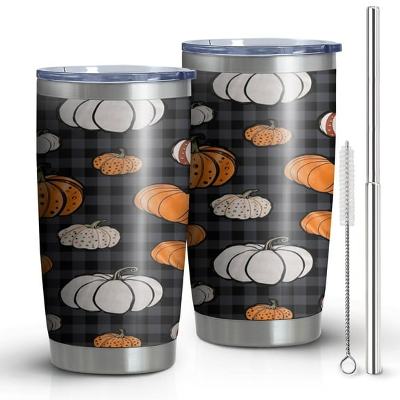 20oz Autumn Halloween Car Tumbler - Vintage Spooky Ghost Pumpkin, Double-Wall Vacuum Insulated Stainless Steel Cup with Lid