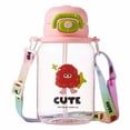 thumbnail image 1 of 20oz BPA-Free Plastic Straw Water Bottle with Adjustable Crossbody Strap, Leak-Proof Flip-Top Lid & Cute Cartoon Design, Portable Reusable Hydration Bottle for Outdoor Activities,, 1 of 3