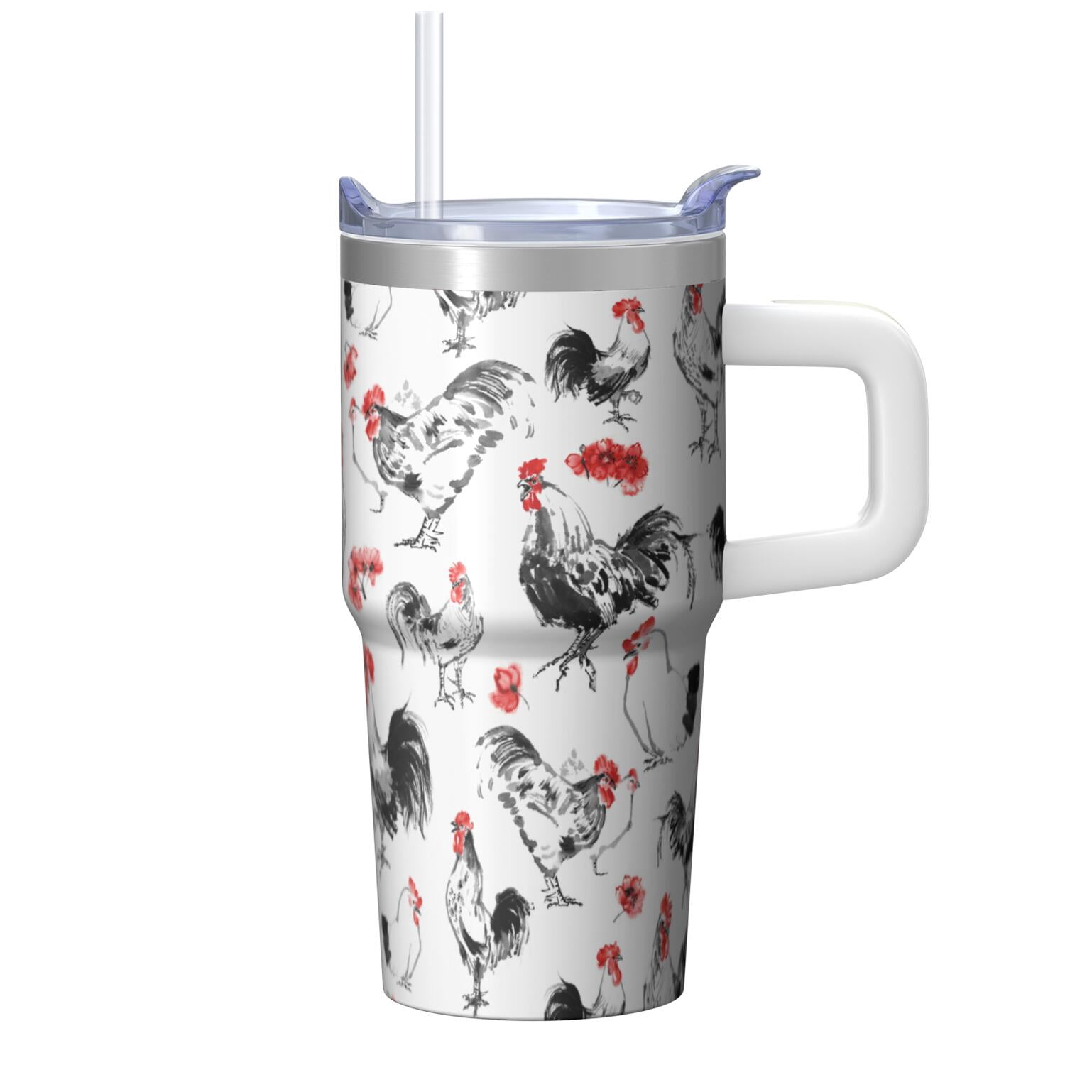 20oz Barnyard Chicken Tumbler with Handle Practical Birthday Christmas Gift for Chicken Fans Women Men Insulated Travel Mug Cup Holder Friendly Durable Build Hot Tea Cold Water Office Home Use