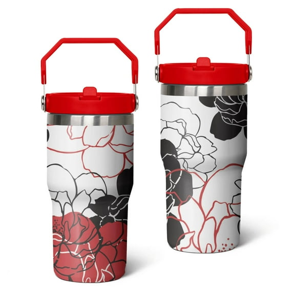 20oz Beautiful Wild Peonies Flower Stainless Steel Tumbler with Top Handle,Pioneer Travel Coffee Mug Flip Straw Cup,Gifts for Women Girls Men Adults（crimson）