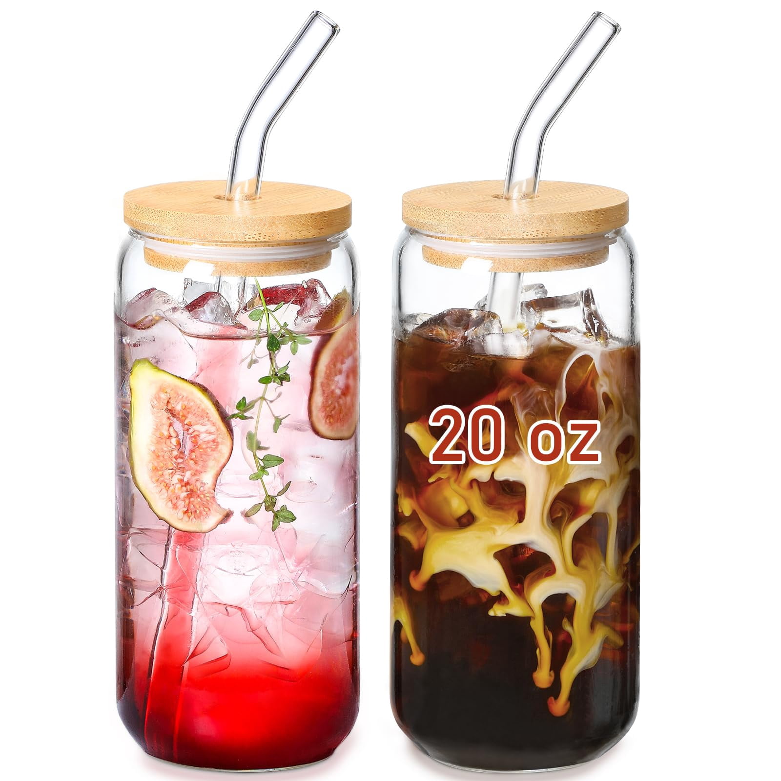 Glass Coffee Cup With Lid 20oz Glass Tumbler - White, Set Of 2, Durable Drinking  Glasses For Cold Beverages Verre A Cafe