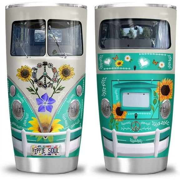 20oz Birthday Gifts for Women, Friend, Sister - Gifts for Women Birthday Unique - Inspirational Gifts for Women Hippie Soul Travel Van Tumbler Cup with Lid, Insulated Travel Coffee Mug