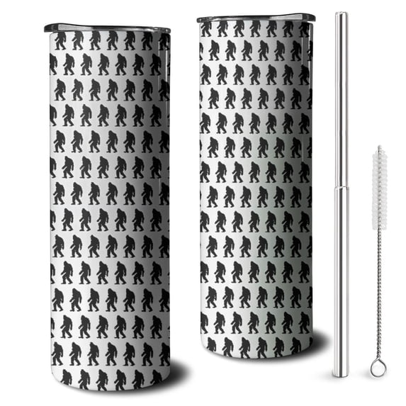 20oz Black Bigfoot Pattern Skinny Tumblers Stainless Steel Tumbler with Lid and Straw,Vacuum Insulated Double Wall Travel Tumbler Cups with Cleaning Brush for Coffee,Tea