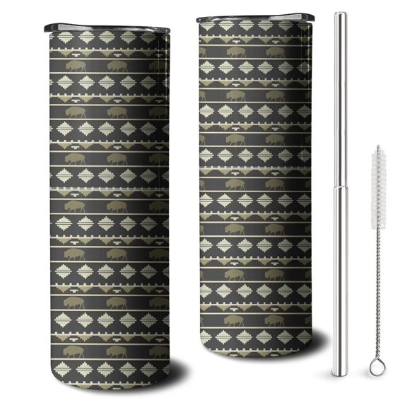 20oz Black Buffalo Geometric Pattern Skinny Tumblers Stainless Steel Tumbler with Lid and Straw,Vacuum Insulated Double Wall Travel Tumbler Cups with Cleaning Brush for Coffee,Tea