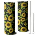 thumbnail image 1 of 20oz Black Sunflower Skinny Tumblers Stainless Steel Tumbler with Lid and Straw,Vacuum Insulated Double Wall Travel Tumbler Cups with Cleaning Brush for Coffee,Tea, 1 of 6