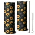 thumbnail image 1 of 20oz Black Sunflower Skinny Tumblers Stainless Steel Tumbler with Lid and Straw,Vacuum Insulated Double Wall Travel Tumbler Cups with Cleaning Brush for Coffee,Tea, 1 of 6