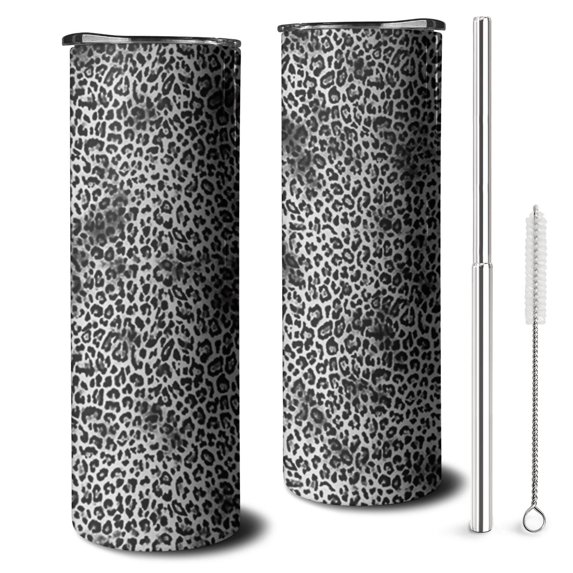 20oz Black and Tan Leopard Print Skinny Tumblers Stainless Steel Tumbler with Lid and Straw,Vacuum Insulated Double Wall Travel Tumbler Cups with Cleaning Brush for Coffee,Tea