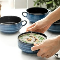 20oz Blue Ceramic Soup Bowls with Handles, Stackable Set of 4 for Chili, Stew, Cereal, Microwave & Dishwasher Safe